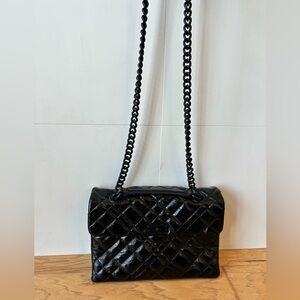 Kurt Geiger The Brixton Drenched Patent Quilted Shoulder Bag Black Chain